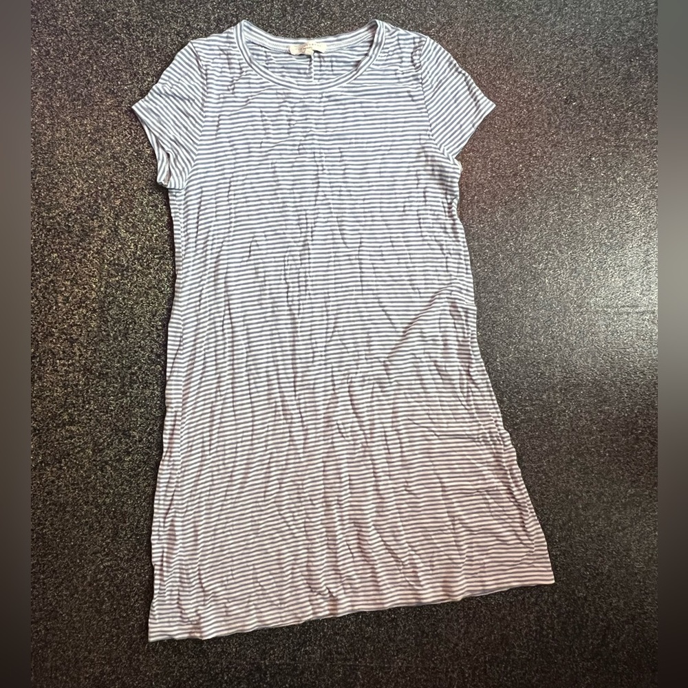 Blue and white striped jersey t shirt dress